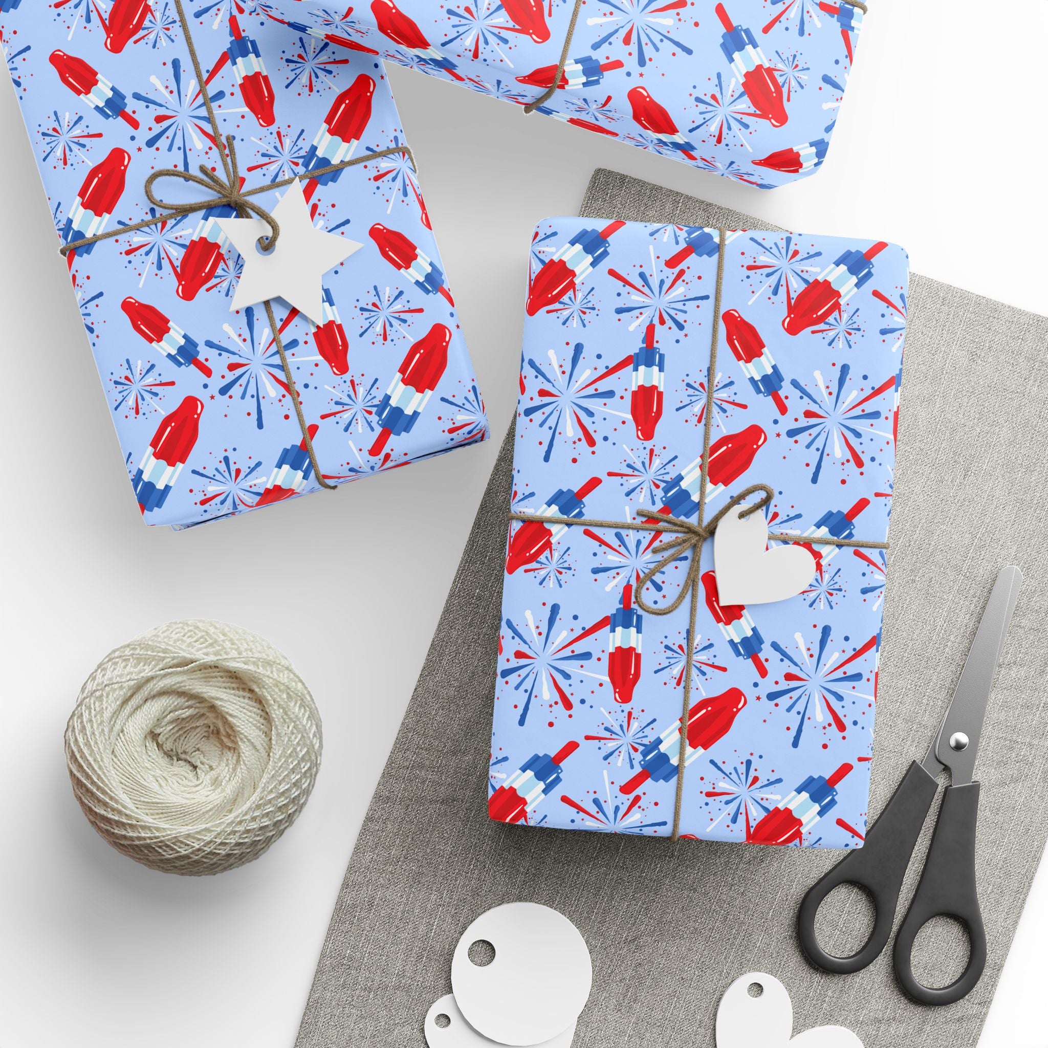 4th of July Rocket Pop on Blue Wrapping Paper | Holiday Gift Wrapping Paper Roll