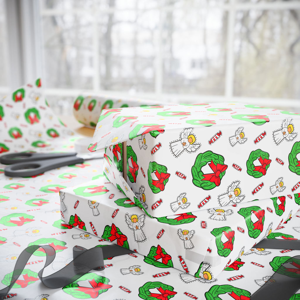 Christmas Wreath & Angel Wrapping Paper | Holiday Gift Wrapping Paper Roll