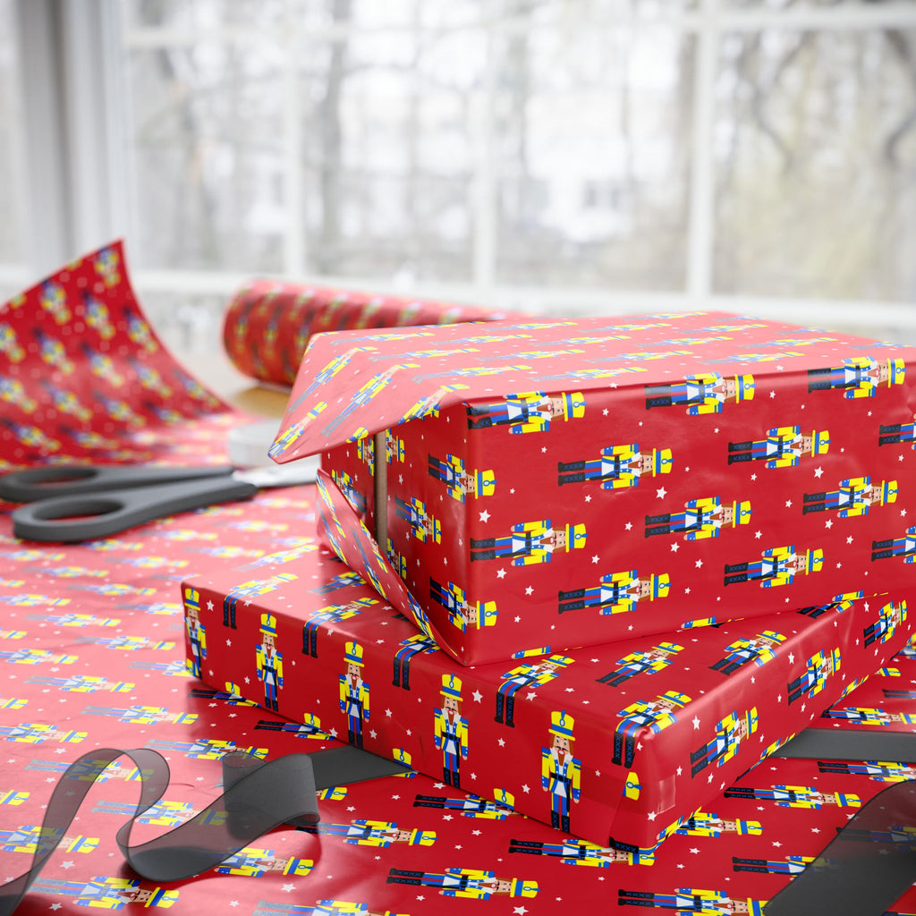 Christmas Yellow Nutcrackers Wrapping Paper | Holiday Gift Wrapping Paper Roll