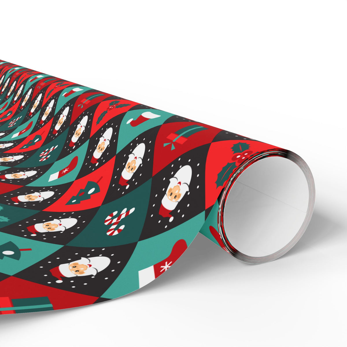 Christmas Checkered Santa Wrapping Paper | Holiday Gift Wrapping Paper Roll