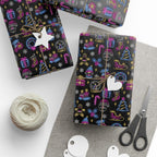 Christmas Neon Icons Wrapping Paper | Holiday Gift Wrapping Paper Roll