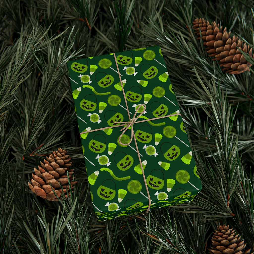 Halloween Green Candy Wrapping Paper | Holiday Gift Wrapping Paper Roll