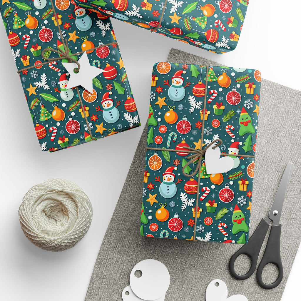 Christmas Decorated Icons Wrapping Paper | Holiday Gift Wrapping Paper Roll