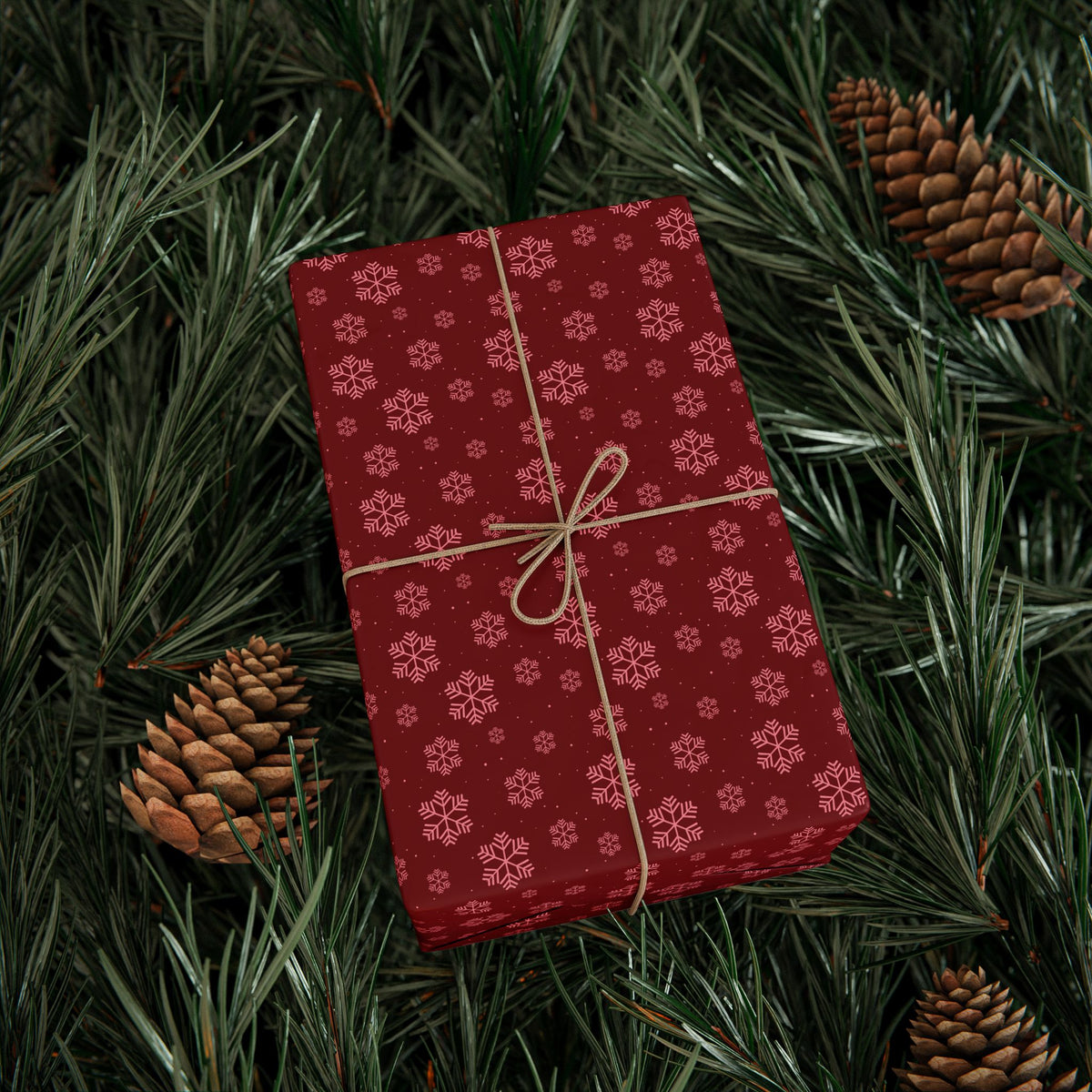 Christmas Dark Red Snowflakes Wrapping Paper | Holiday Gift Wrapping Paper Roll