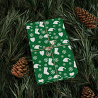 Christmas Stockings on Green Wrapping Paper | Holiday Gift Wrapping Paper Roll