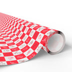 Christmas Red Checkerboard Icons Wrapping Paper | Holiday Gift Wrapping Paper Roll