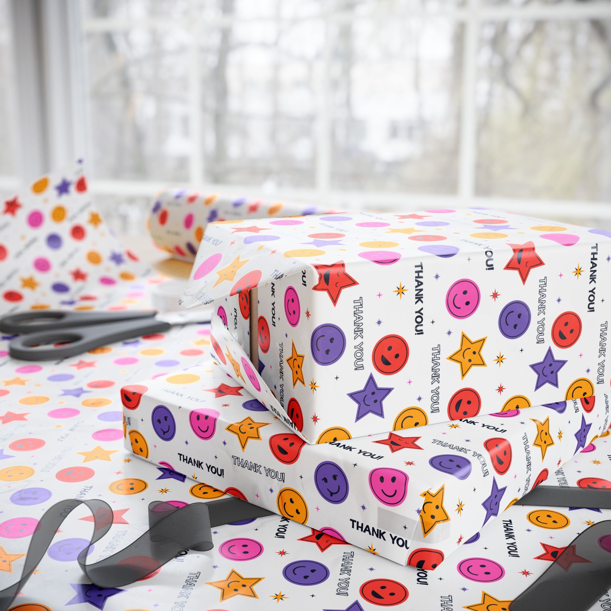 Thank You Smiling Stars Wrapping Paper Design | Holiday Gift Wrapping Paper Roll