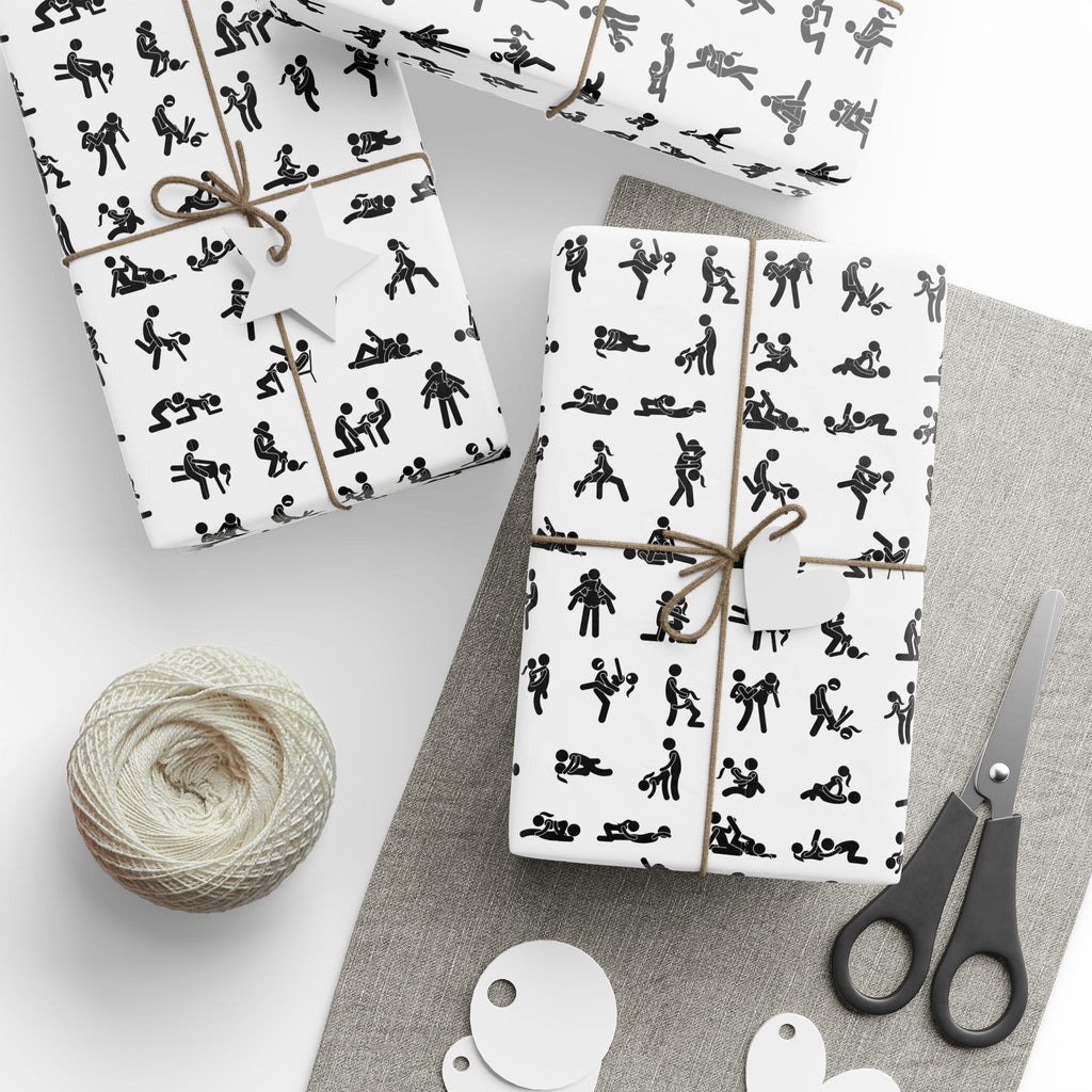 NSFW Stick Figure X Rated Fun on White Wrapping Paper - Holiday Gift Wrapping Paper Roll