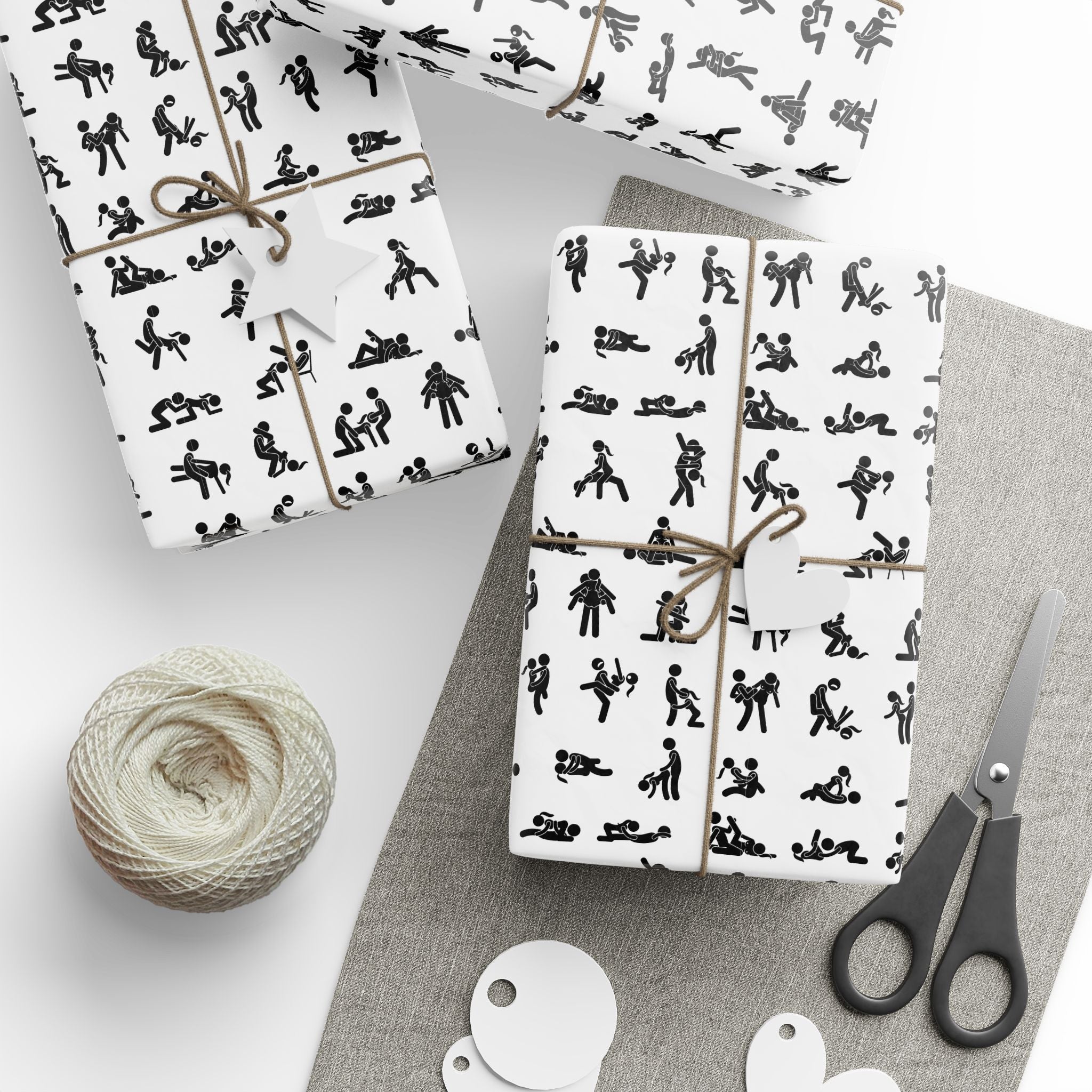 NSFW Stick Figure X Rated Fun on White Wrapping Paper - Holiday Gift Wrapping Paper Roll