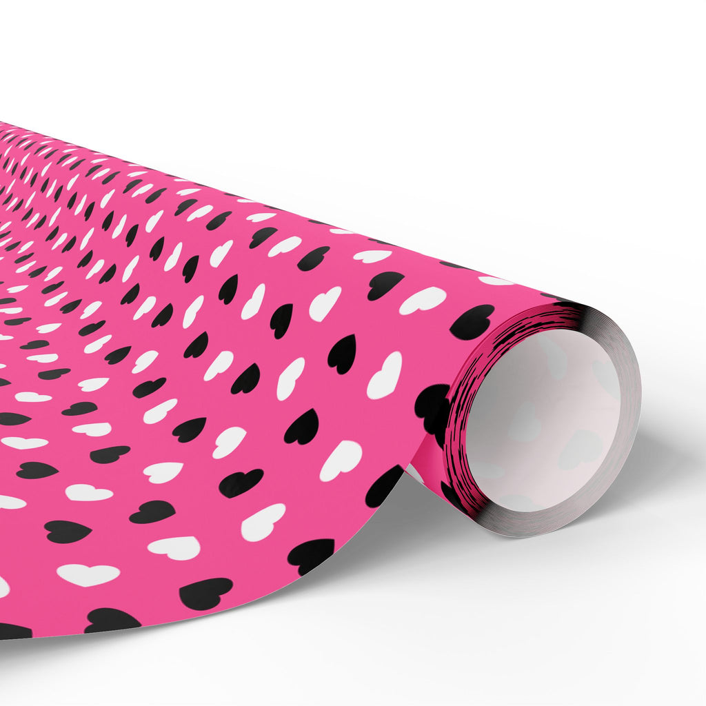 Valentine's Black & White Hearts on Pink Wrapping Paper | Holiday Gift Wrapping Paper Roll