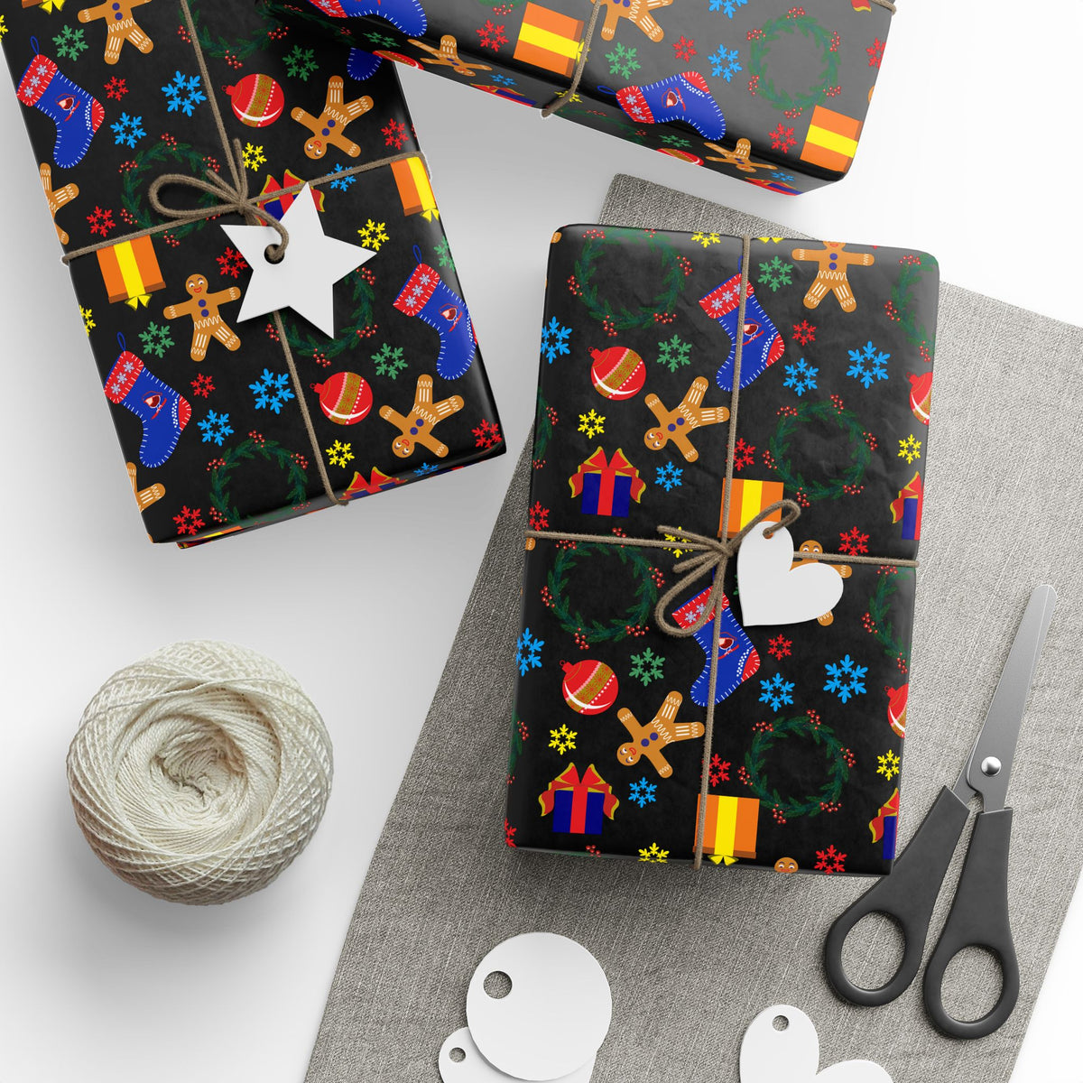 Christmas Blue Stockings Wrapping Paper | Holiday Gift Wrapping Paper