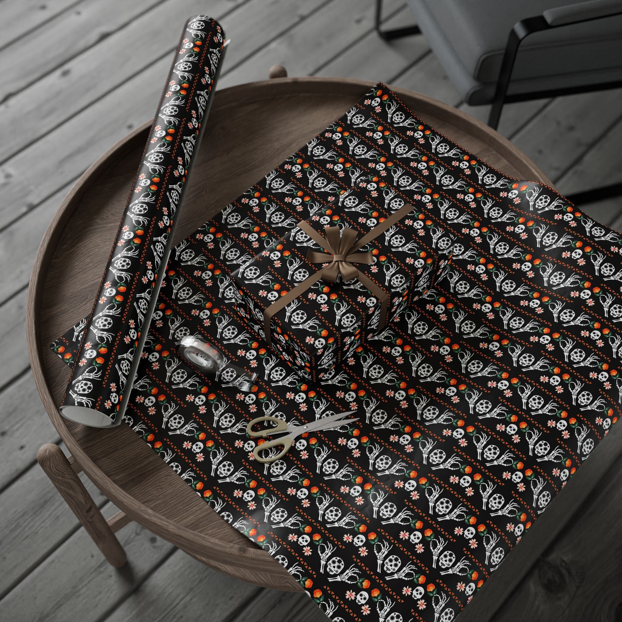 Day of the Dead Divided Marigolds Wrapping Paper | Holiday Gift Wrapping Paper Roll