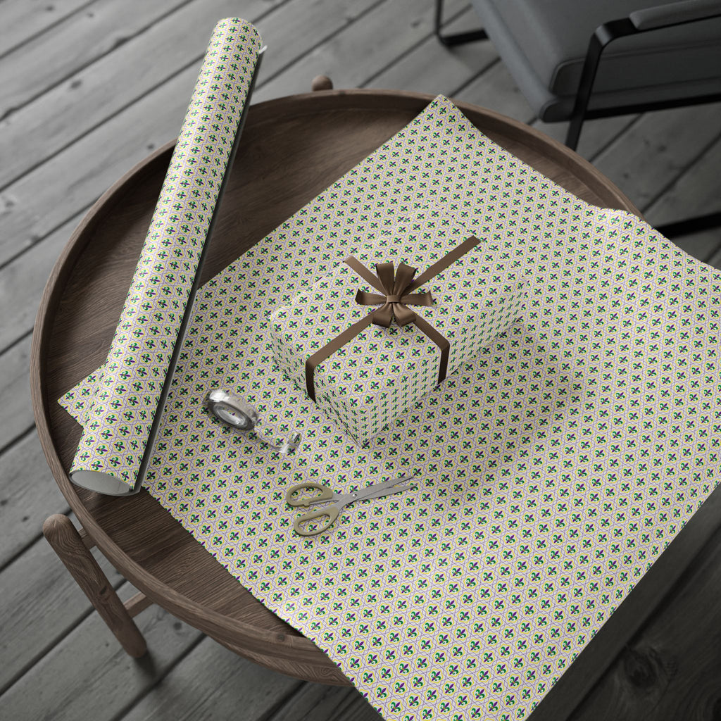 Mardis Gras Fleur De Lis Hexagons Wrapping Paper | Holiday Gift Wrapping Paper Roll