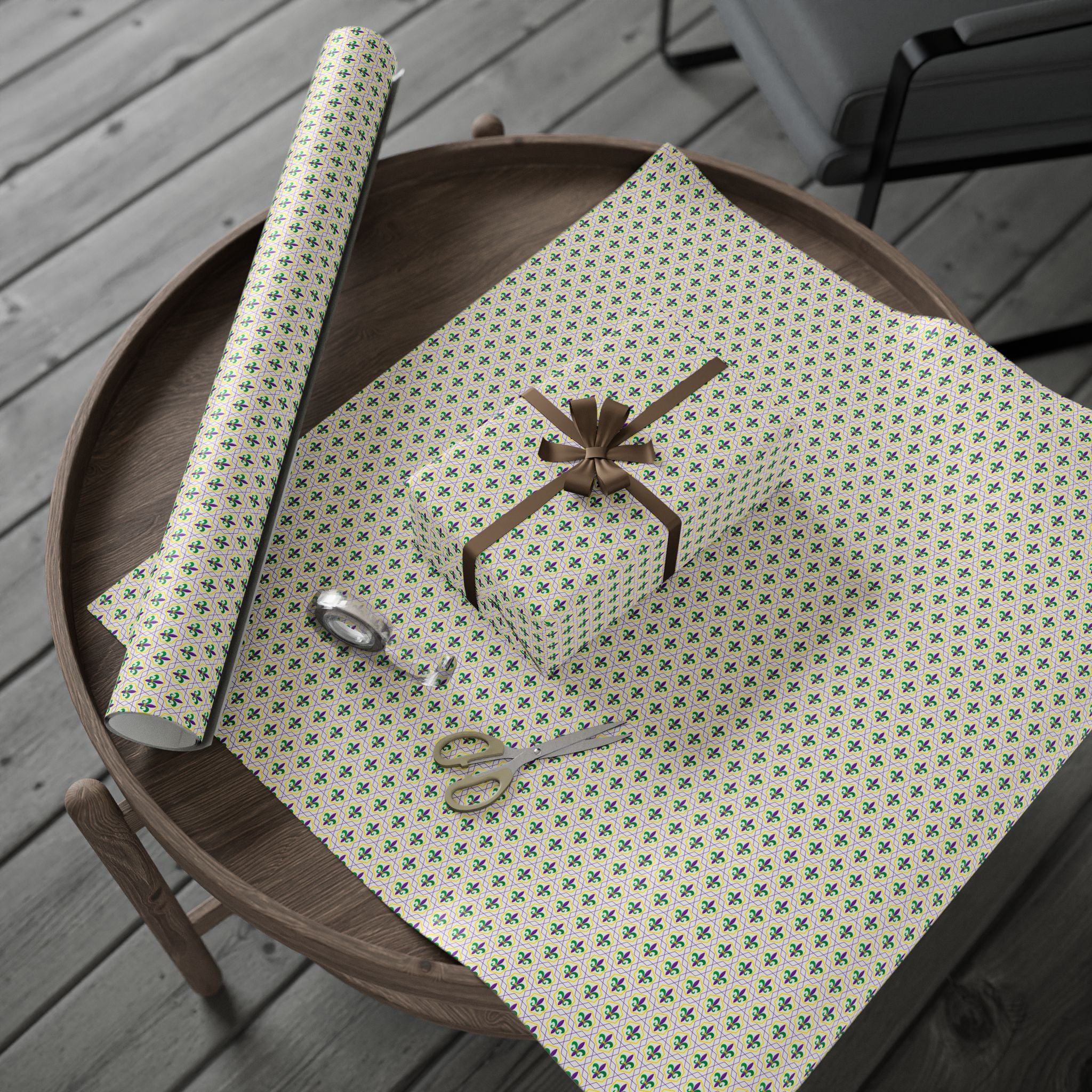 Mardis Gras Fleur De Lis Hexagons Wrapping Paper | Holiday Gift Wrapping Paper Roll