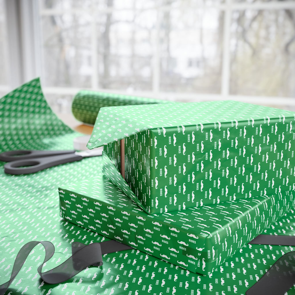 NSFW Free Mustache Rides on Green Wrapping Paper - Holiday Gift Wrapping Paper Roll