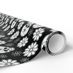 Day of the Dead Black Flower Head Wrapping Paper | Holiday Gift Wrapping Paper Roll