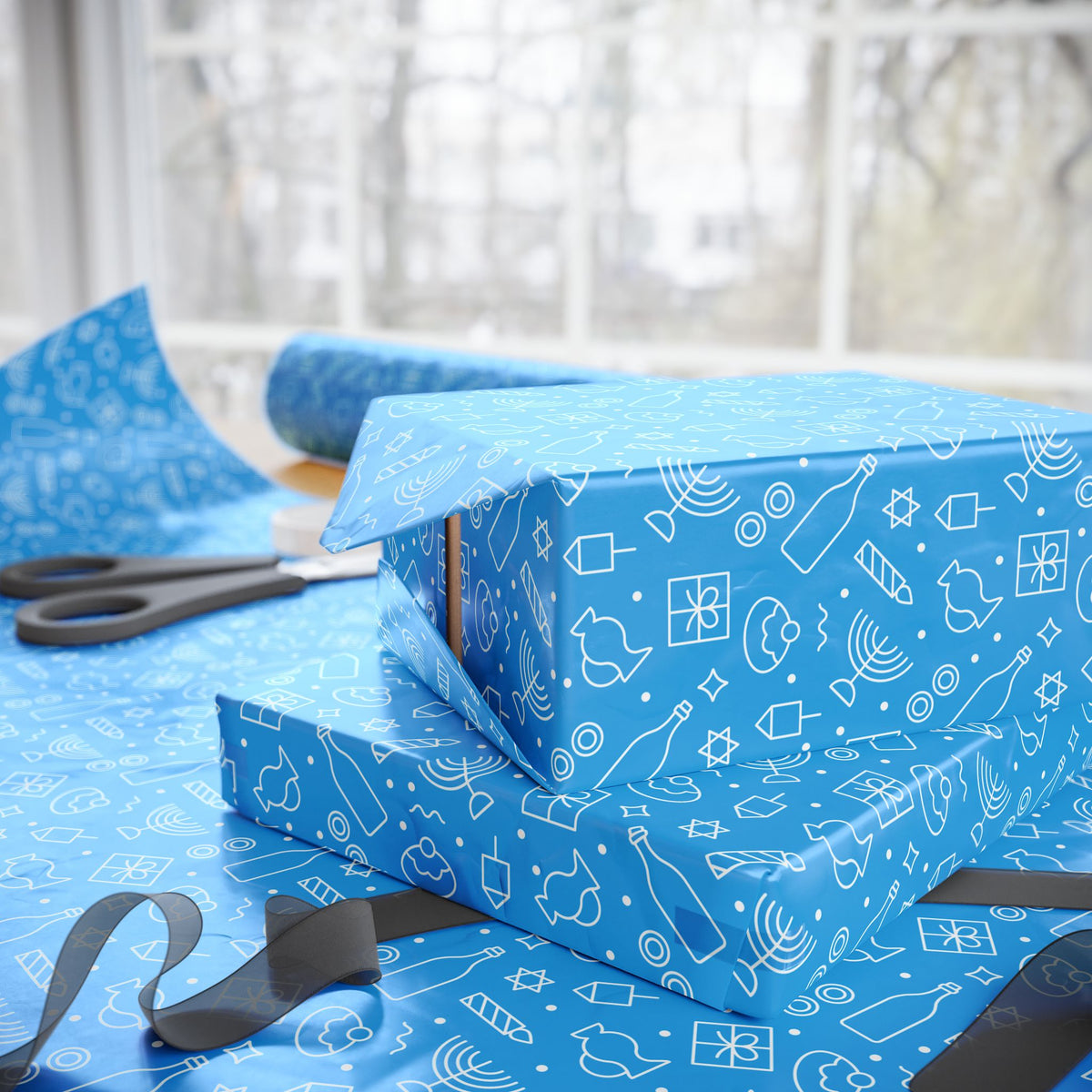 Hanukkah Line Art Celebration Wrapping Paper | Holiday Gift Wrapping Paper Roll