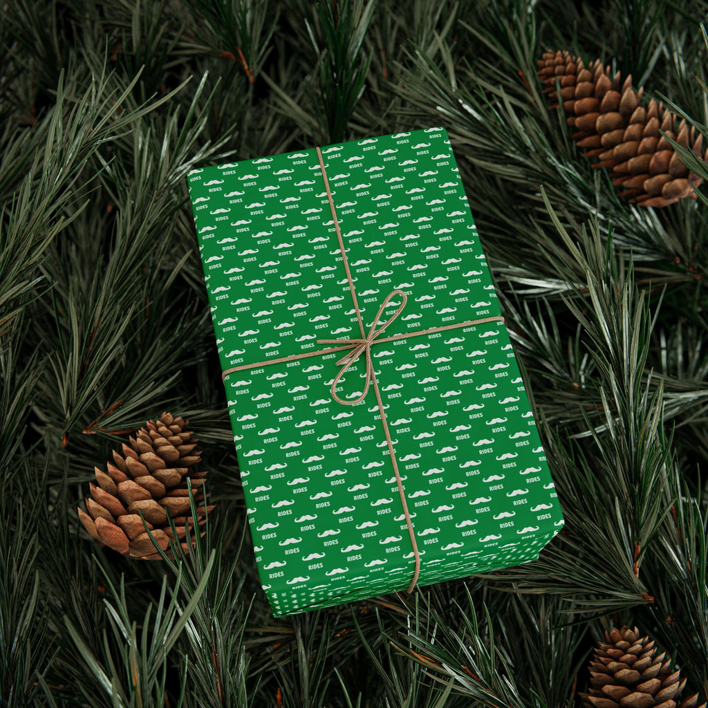 NSFW Free Mustache Rides on Green Wrapping Paper - Holiday Gift Wrapping Paper Roll
