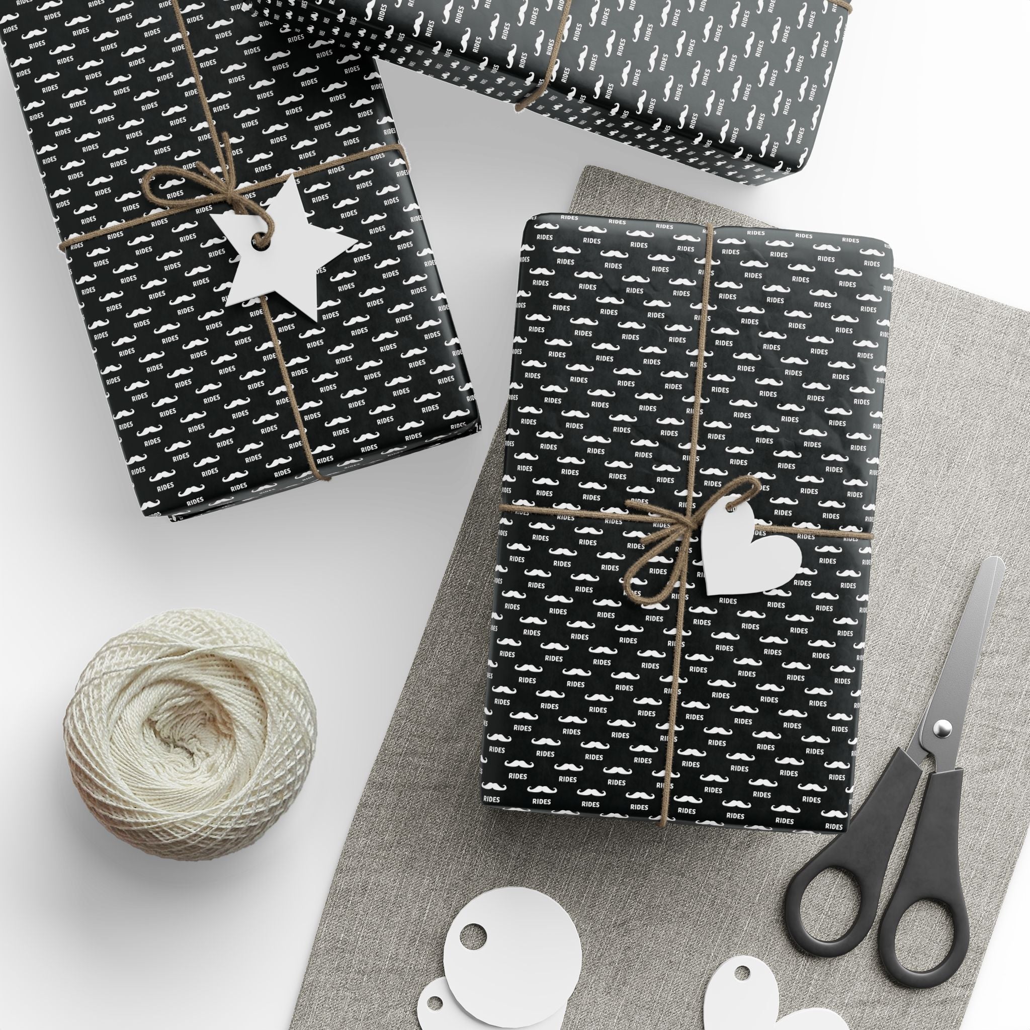 NSFW Free Mustache Rides on Black Wrapping Paper - Holiday Gift Wrapping Paper Roll