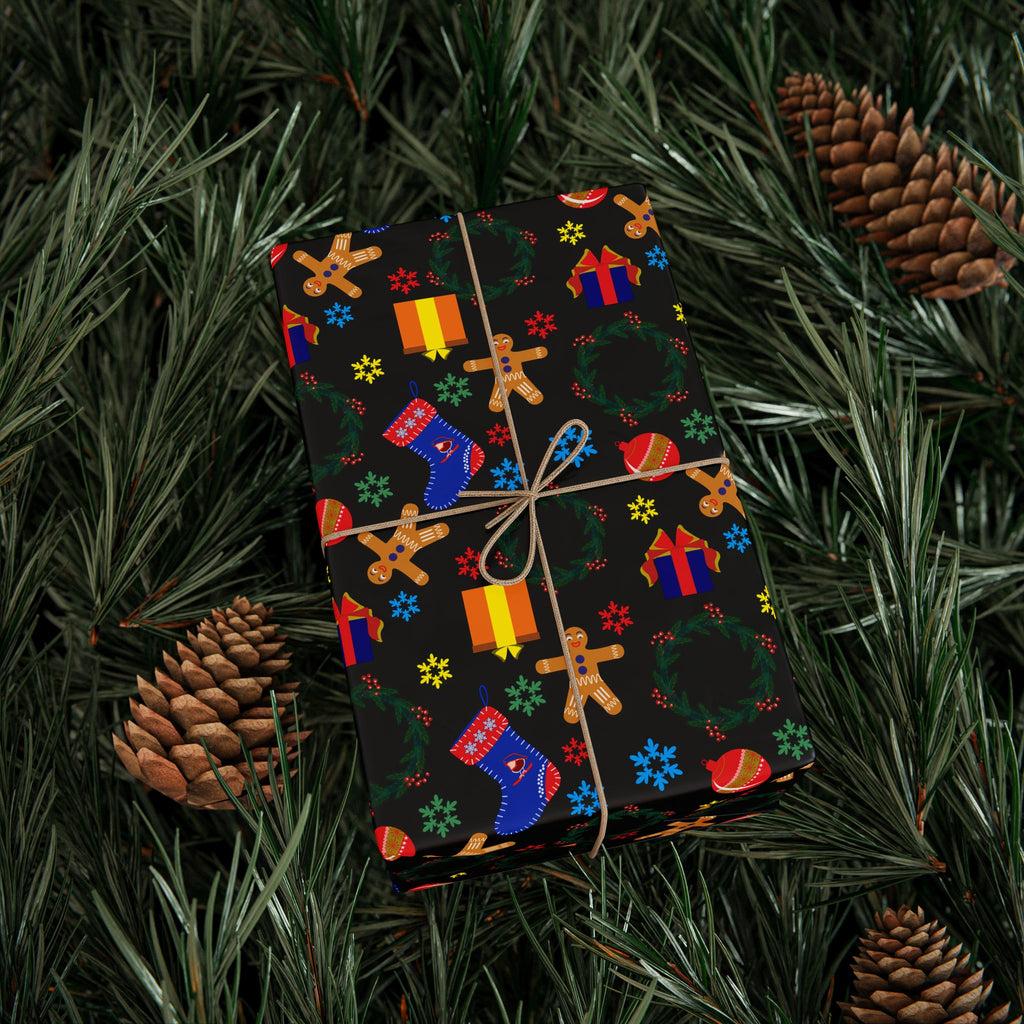 Christmas Blue Stockings Wrapping Paper | Holiday Gift Wrapping Paper