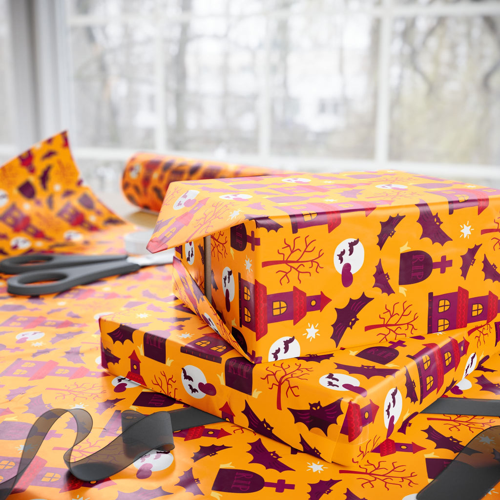 Halloween Batty Tombs Wrapping Paper | Holiday Gift Wrapping Paper Roll