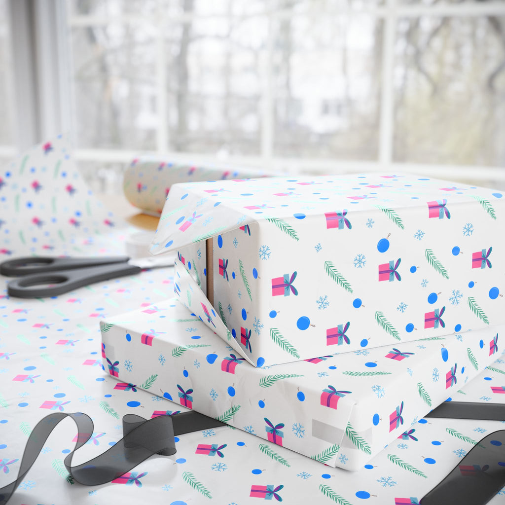 Christmas Festive Feathers & Bows Wrapping Paper | Holiday Gift Wrapping Paper Roll