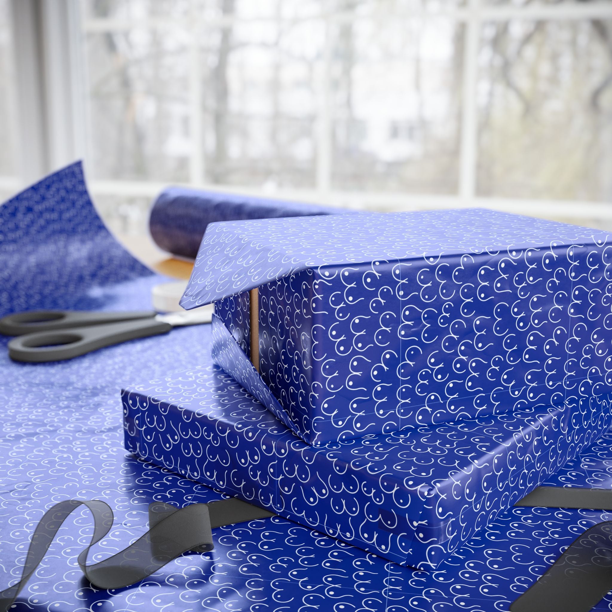 NSFW Snuggle Pups on Blue Wrapping Paper - Holiday Gift Wrapping Paper Roll