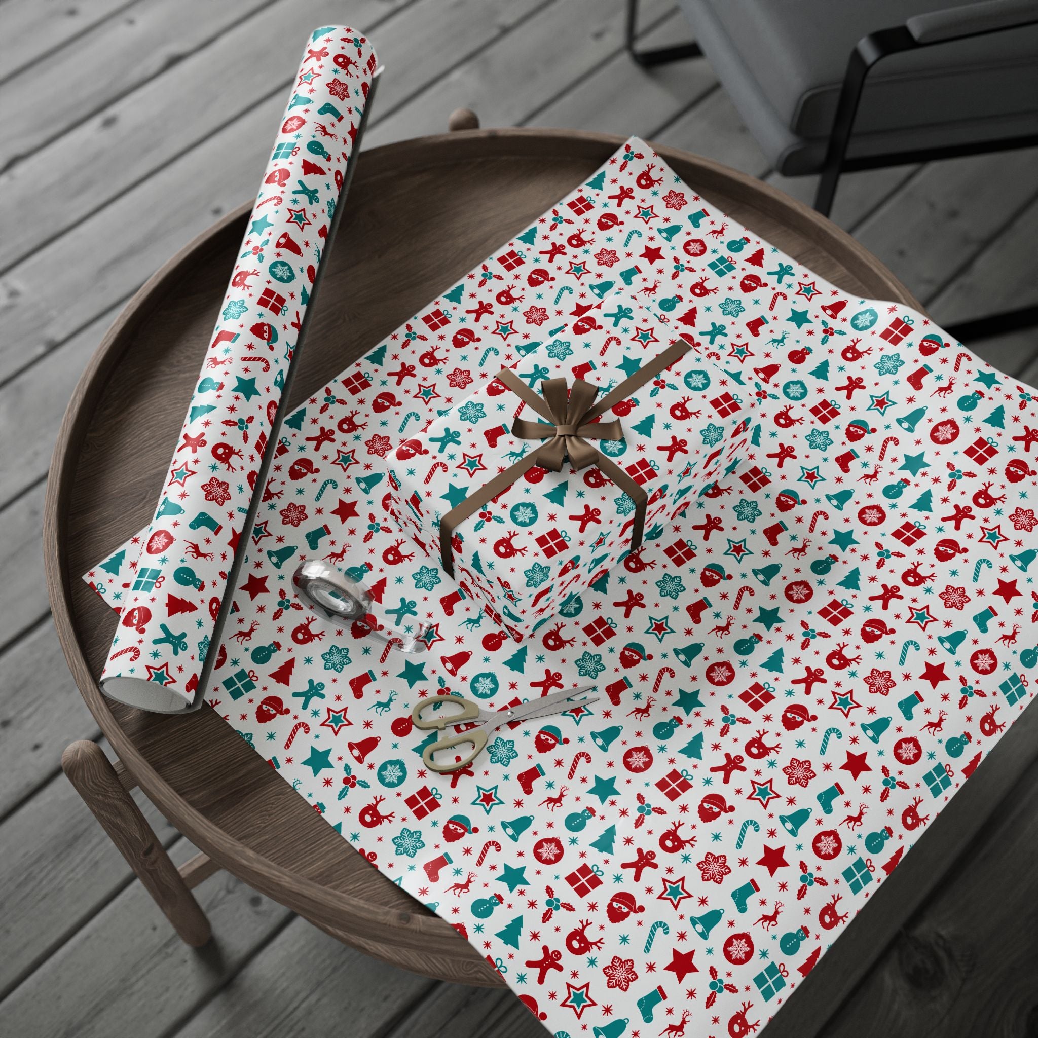 Christmas Cute Elements Wrapping Paper | Holiday Gift Wrapping Paper Roll