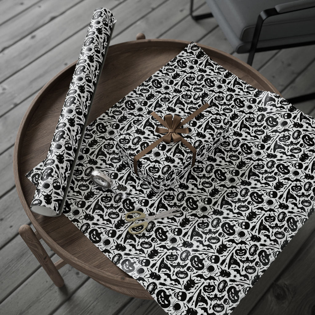 Halloween Black & White Bats Wrapping Paper | Holiday Gift Wrapping Paper Roll