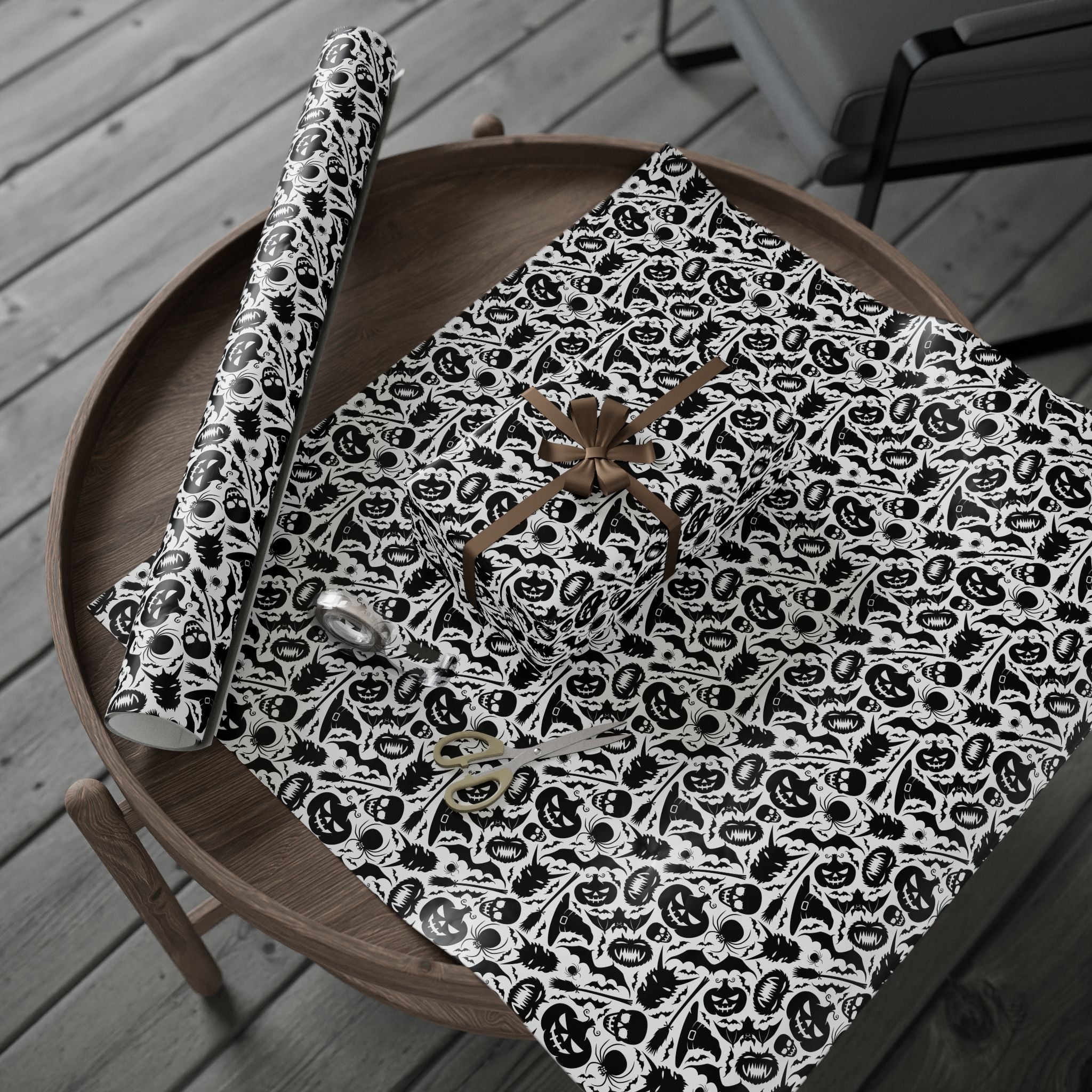 Halloween Black & White Bats Wrapping Paper | Holiday Gift Wrapping Paper Roll