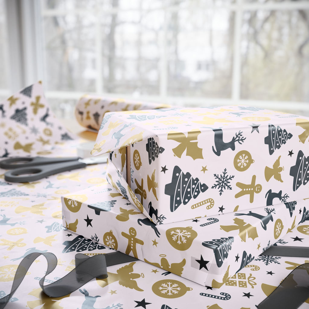 Christmas Reindeer Angels Wrapping Paper | Holiday Gift Wrapping Paper Roll