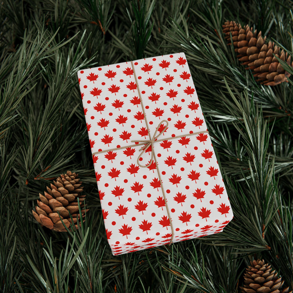 Canada Day Dotted Leaves Wrapping Paper - Holiday Gift Wrapping Paper Roll