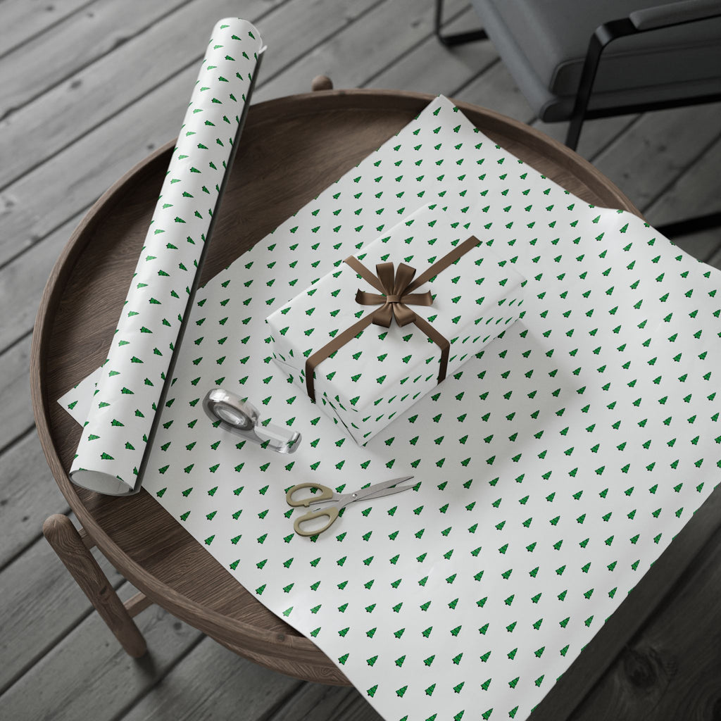 Christmas Little Green Trees Wrapping Paper | Holiday Gift Wrapping Paper Roll
