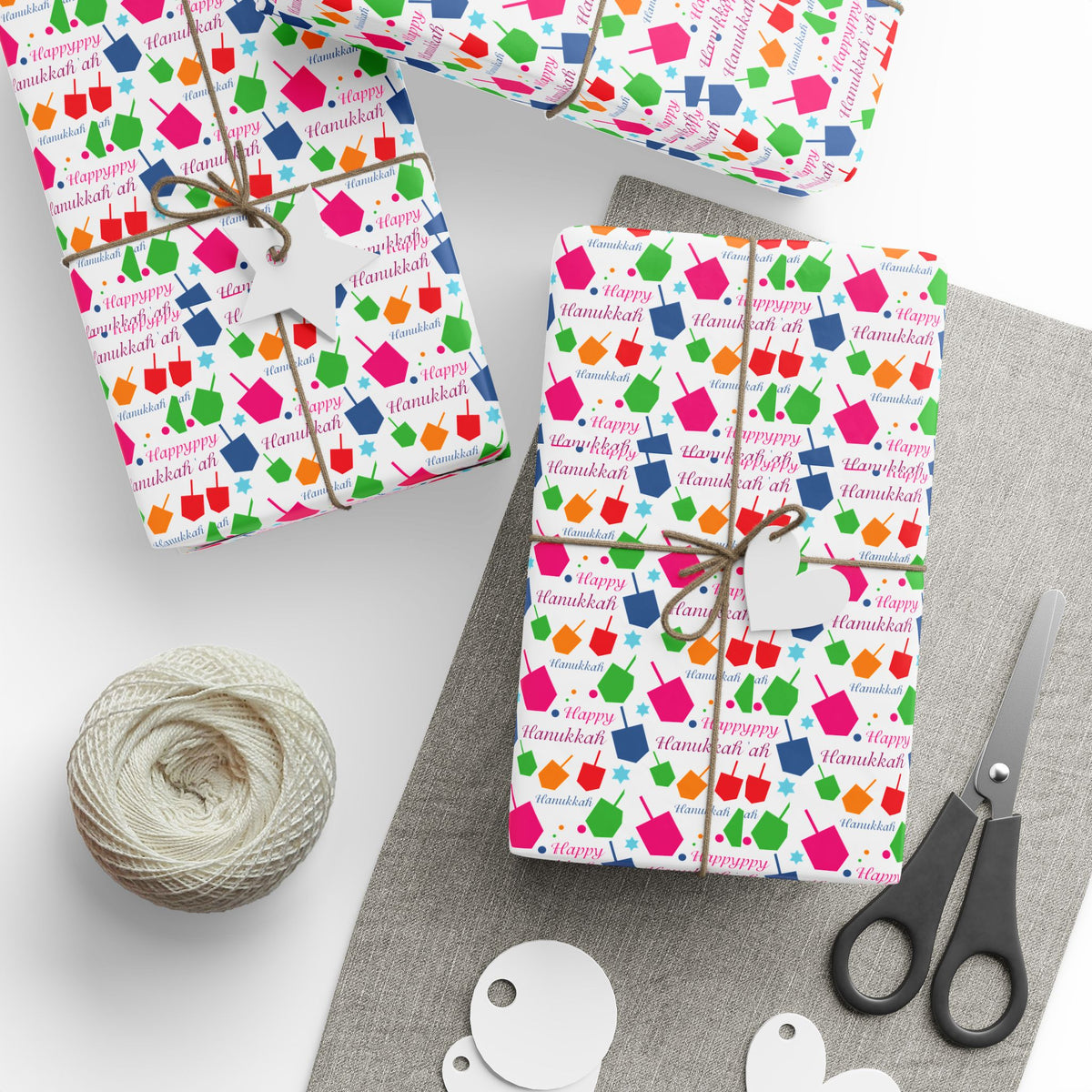 Hanukkah Multicolor Dreidels Wrapping Paper | Holiday Gift Wrapping Paper Roll