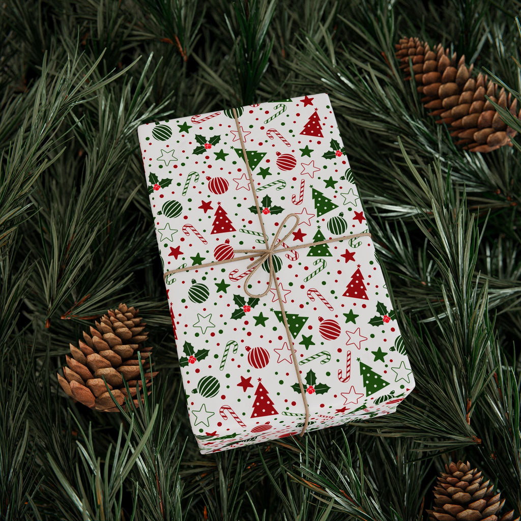 Christmas Scattered Decorations Wrapping Paper | Holiday Gift Wrapping Paper Roll