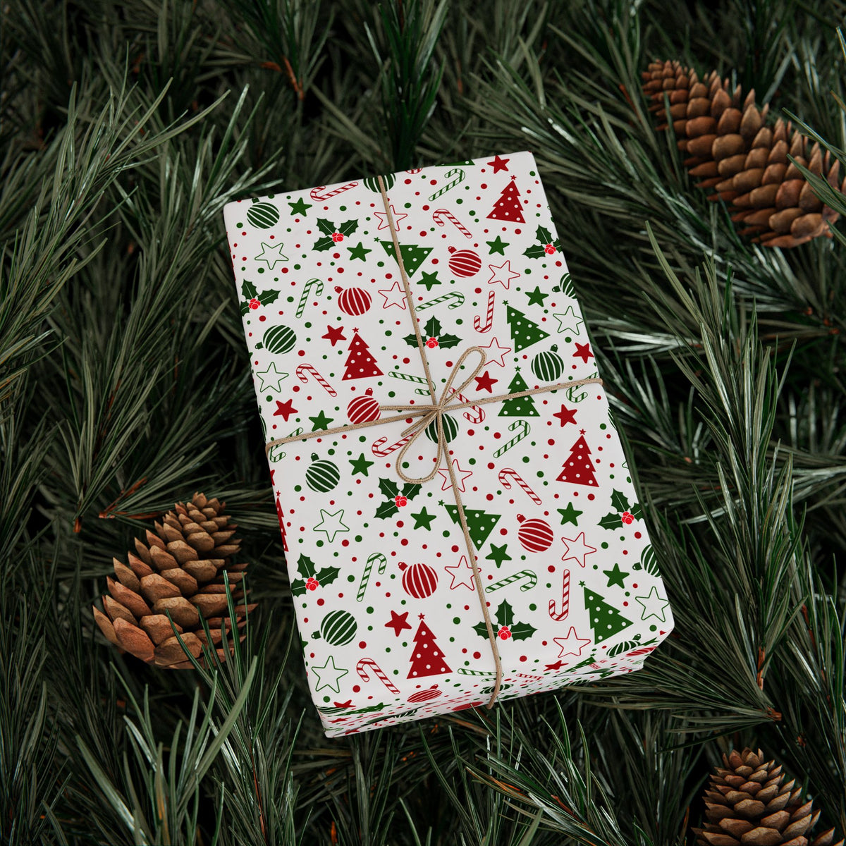 Christmas Scattered Decorations Wrapping Paper | Holiday Gift Wrapping Paper Roll