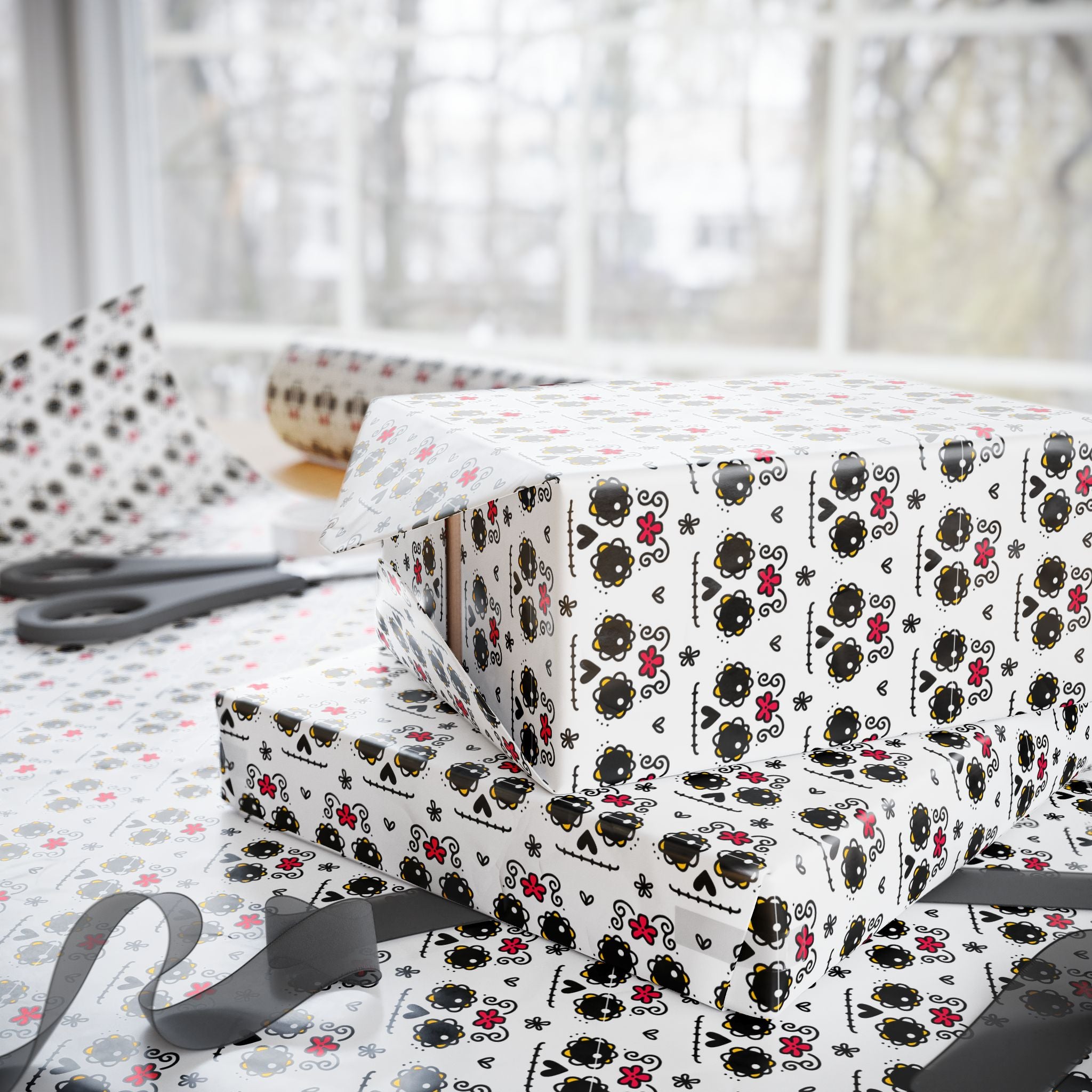 Day of the Dead Cartoon Calavera Wrapping Paper | Holiday Gift Wrapping Paper Roll