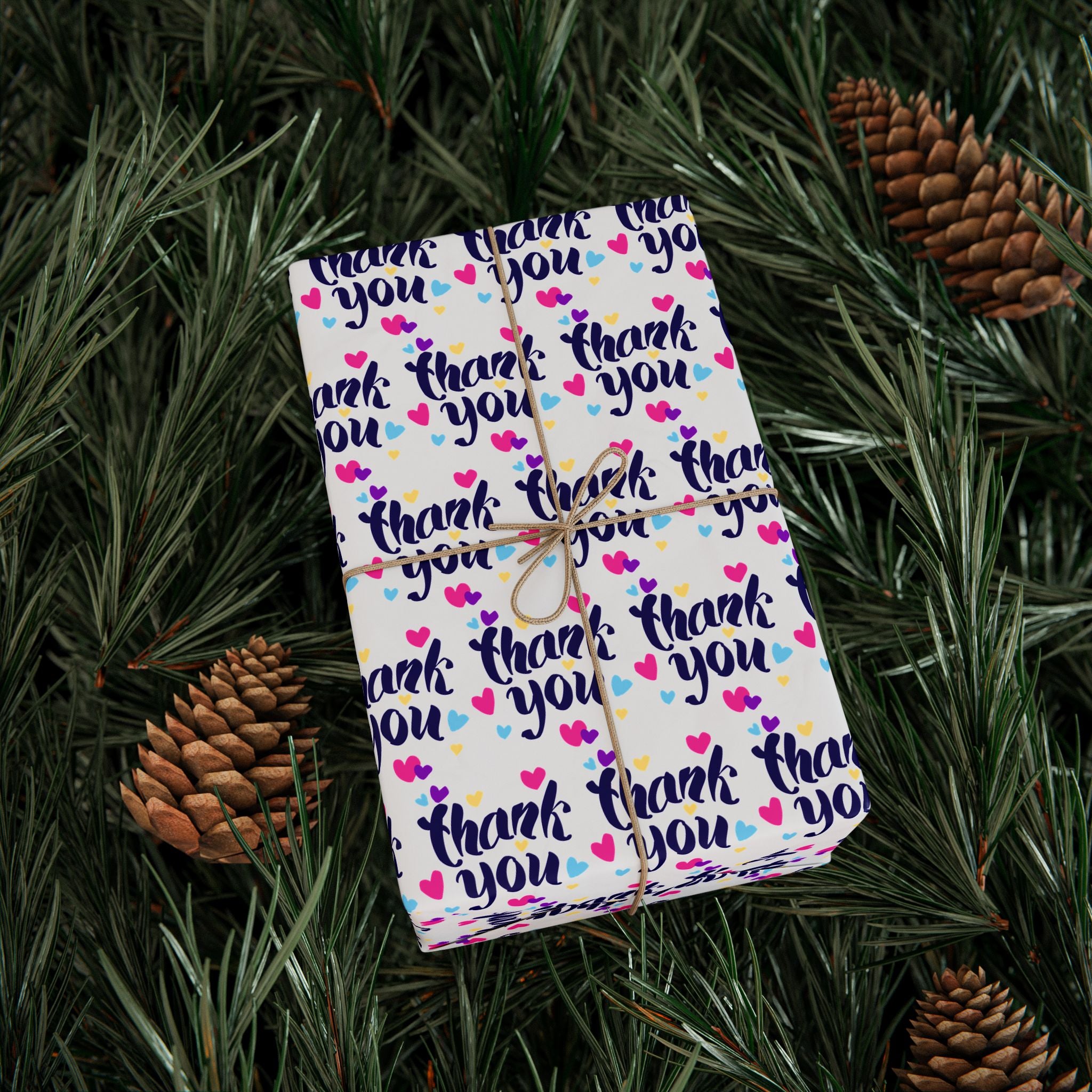 Thank You Colorful Hearts Paper Design | Holiday Gift Wrapping Paper Roll