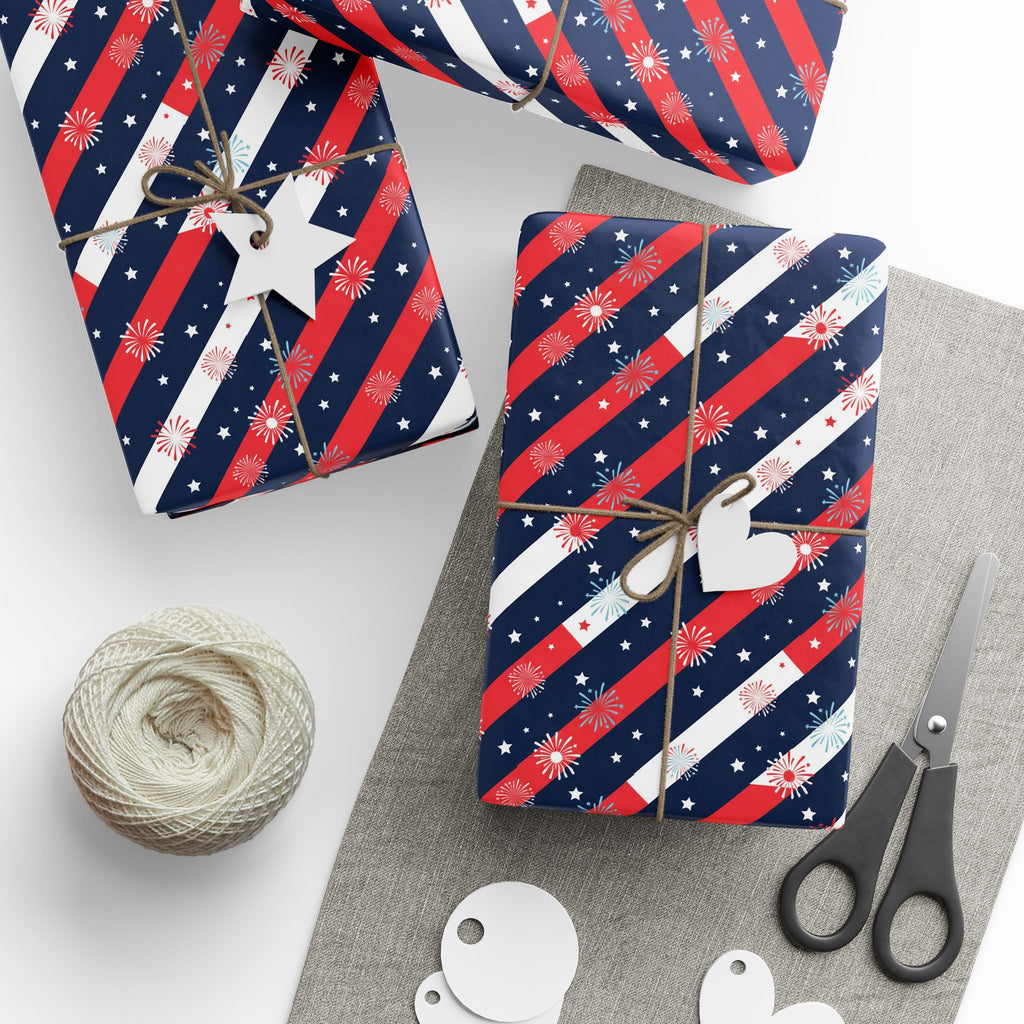 4th of July Colorblock Stripes Wrapping Paper | Holiday Gift Wrapping Paper Roll