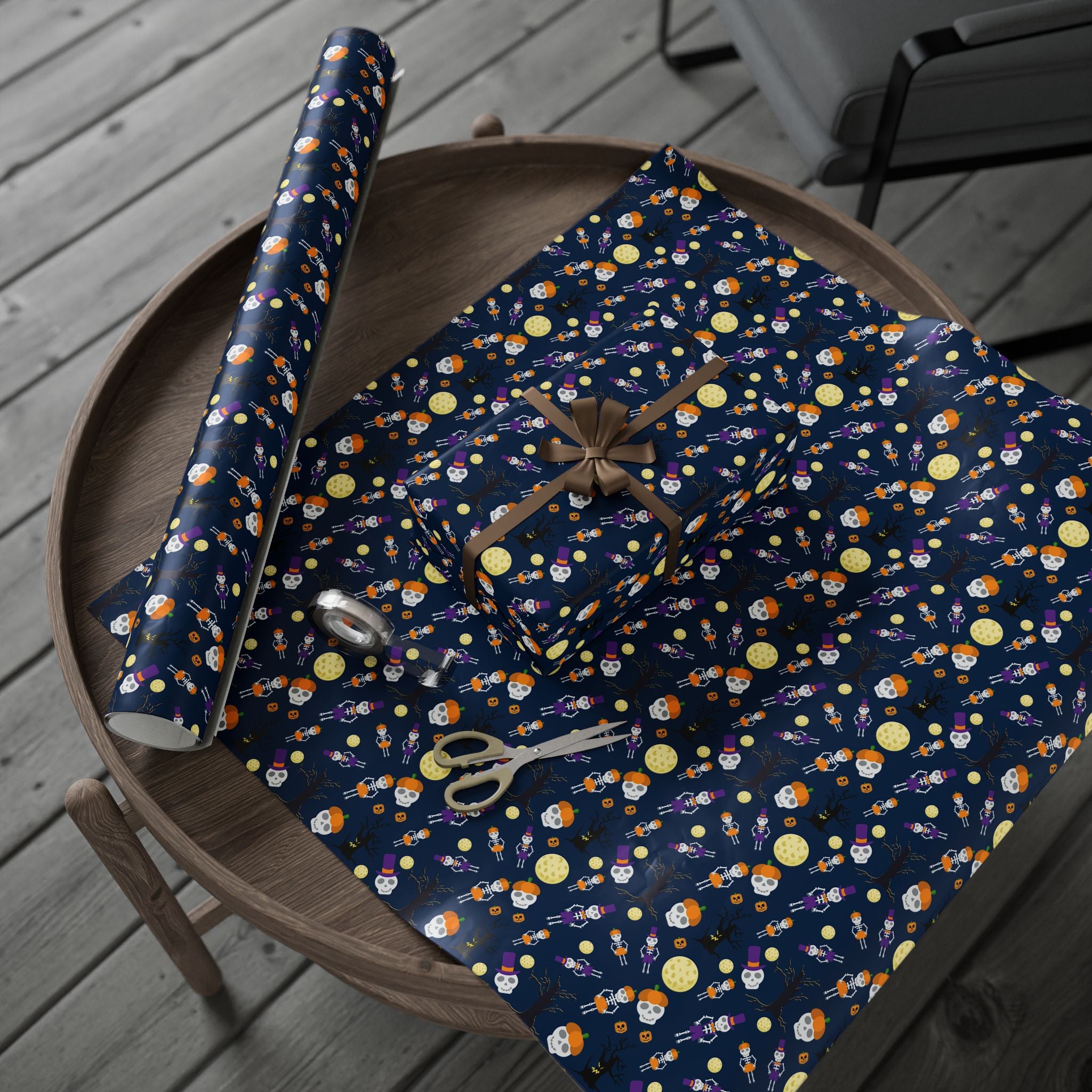 Halloween Skeleton Moons Wrapping Paper | Holiday Gift Wrapping Paper Roll