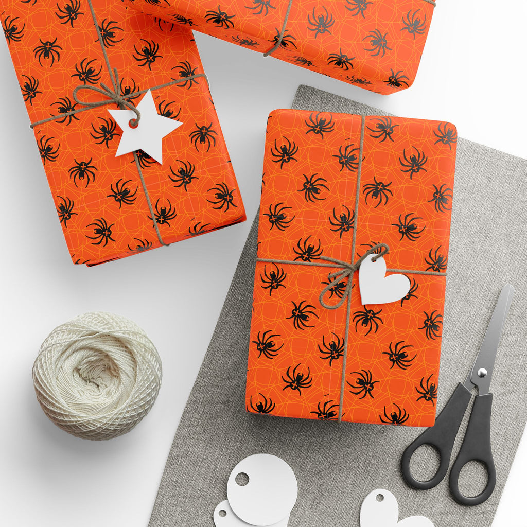 Halloween Orange Spiderwebs Wrapping Paper | Holiday Gift Wrapping Paper