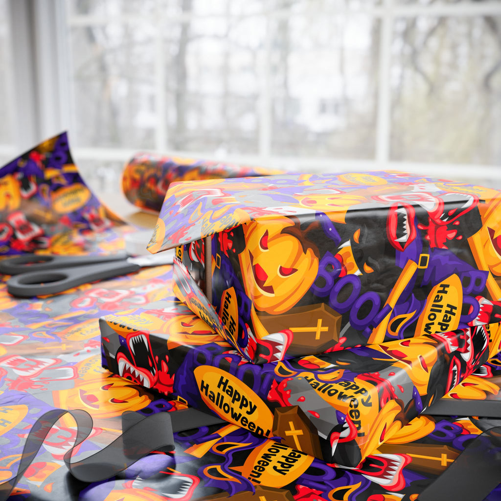 Halloween Cartoon Collage Wrapping Paper | Holiday Gift Wrapping Paper Roll