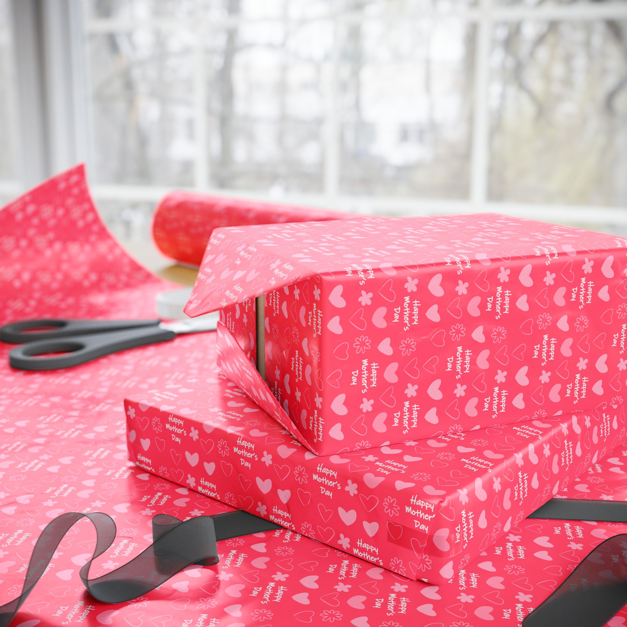 Mother's Day Pink Hearts Wrapping Paper - Holiday Gift Wrapping Paper Roll