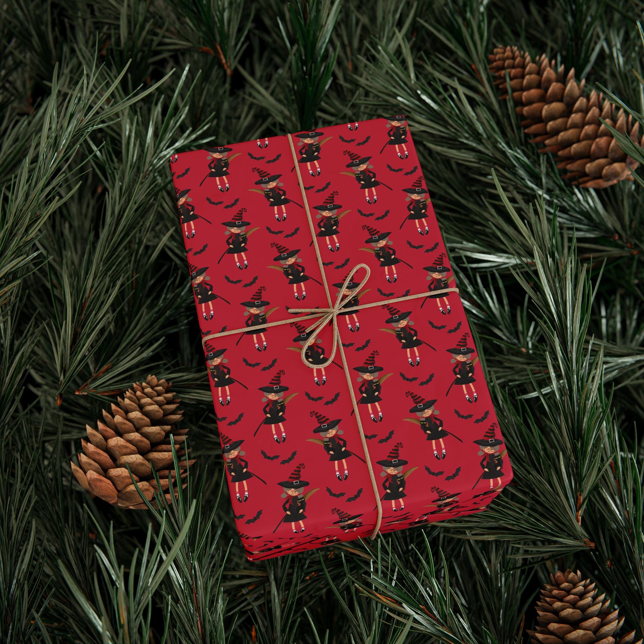 Halloween Red Hat Witches Wrapping Paper | Holiday Gift Wrapping Paper Roll