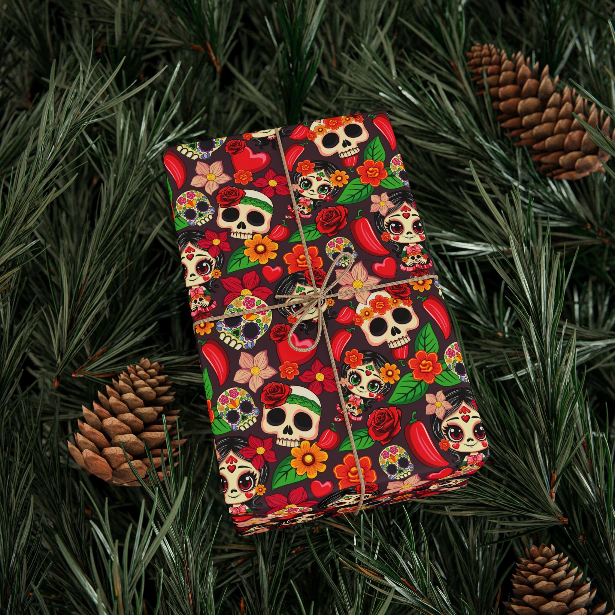 Day of the Dead Cartoon Calavera Wrapping Paper | Holiday Gift Wrapping Paper Roll