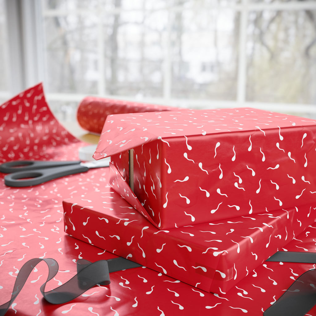 NSFW Late Night Swimmers on Red Wrapping Paper - Holiday Gift Wrapping Paper Roll