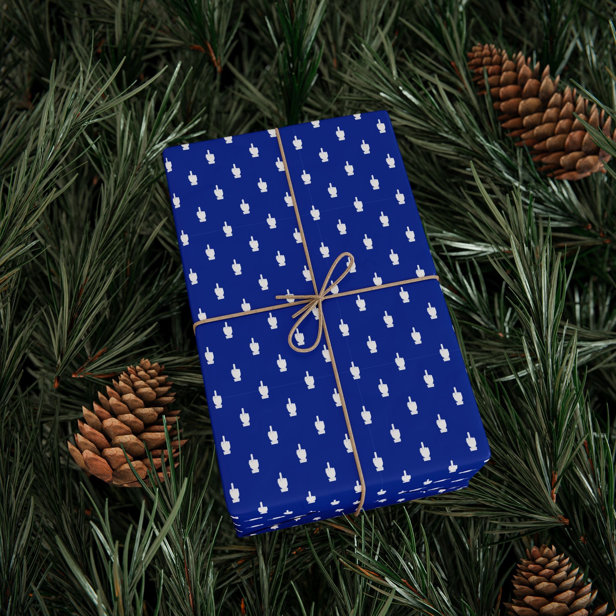 NSFW Friendly Hello Middle Finger on Blue Wrapping Paper - Holiday Gift Wrapping Paper Roll
