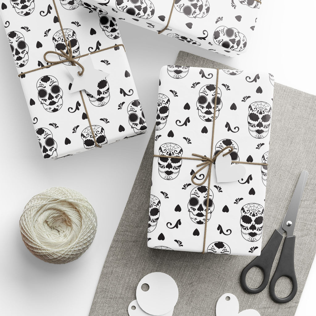 Day of the Dead Glamorous Black & White Sugar Skulls Wrapping Paper | Holiday Gift Wrapping Paper Roll