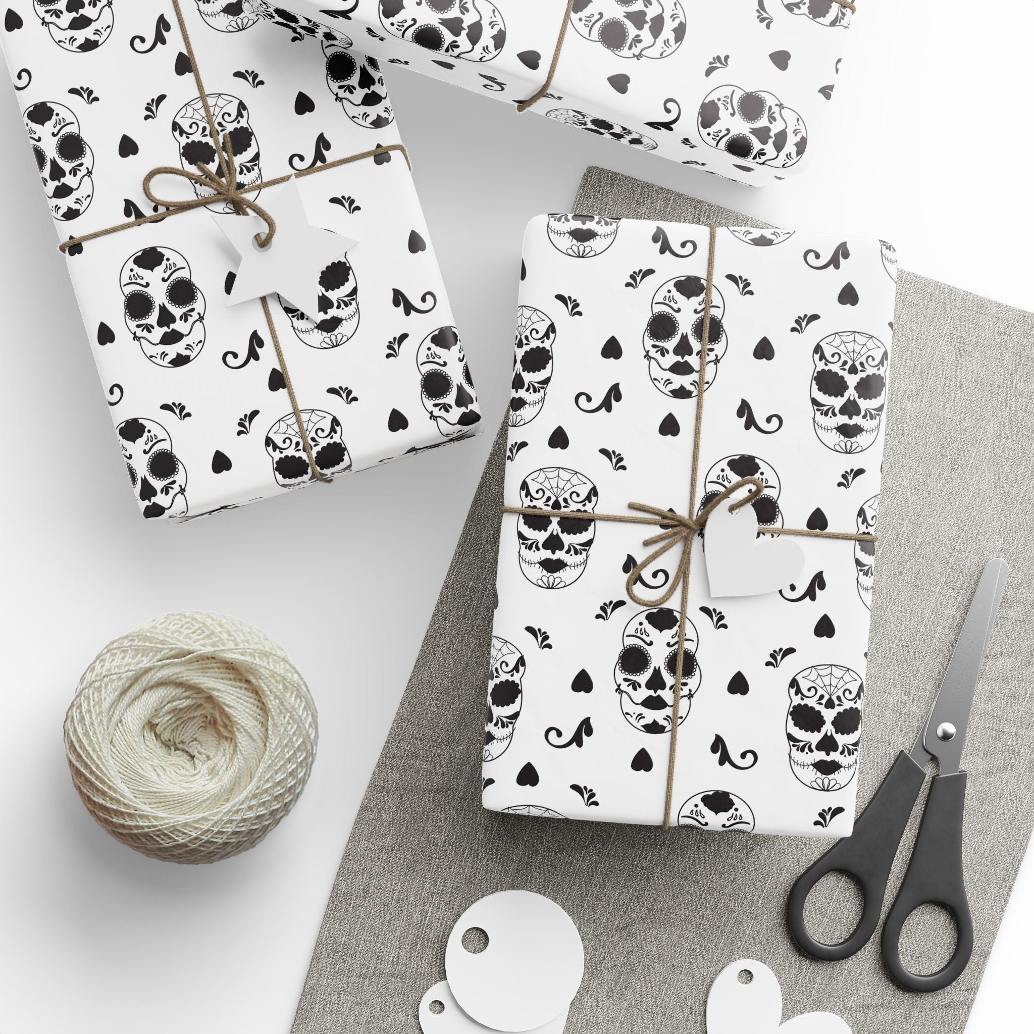 Day of the Dead Glamorous Black & White Sugar Skulls Wrapping Paper | Holiday Gift Wrapping Paper Roll