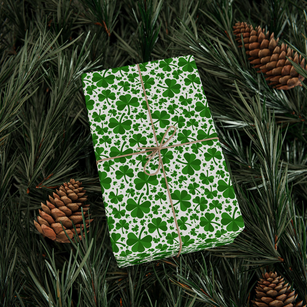 St Patrick's Day Assorted Clover Wrapping Paper | Holiday Gift Wrapping Paper Roll